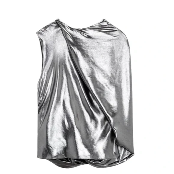 EUC Zara Asymmetric Metallic Top in Pewter - Picture 15 of 16